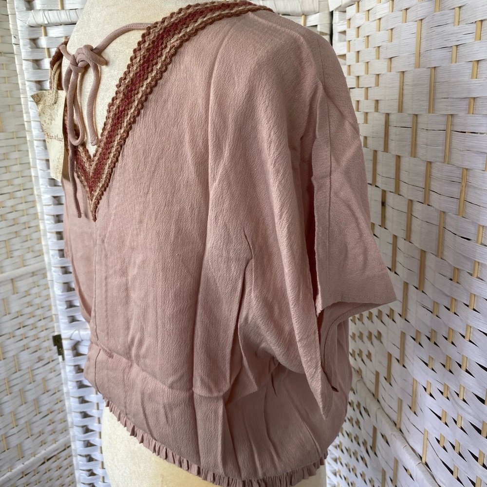 NWT Hem & Thread Meryl Zig Zag Trimmed Kimono Sleeve Top Bohemian Style Blouse - Picture 12 of 15